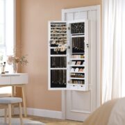 Lockable Wall or Door Mounted Jewelry Armoire Organizer with Mirror - Image 3