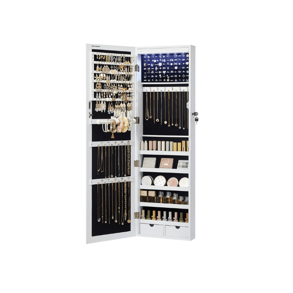 W01 Lockable Wall or Door Mounted Jewelry Armoire Organizer with Mirror - Image 1