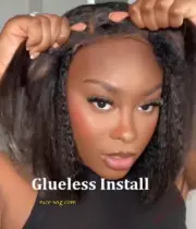 New Glueless Yaki Kinky Straight 200% Density Black Wig - Image 2